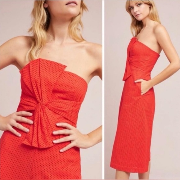 NWT size 6 Anthropologie orange eyelet jumpsuit with bow and POCKETS - Picture 2 of 4